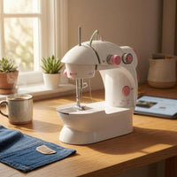 Built-in Light Mini Electric Sewing Machine Foot Pedal Desktop Sewing Machine Metal Hook Craft Tool Spare Bobbins
