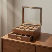 Padded Slots Two-Layer Watch Box Pull-out Drawer Lockable Watch Organizer Divided Sections Display Jewelry Box