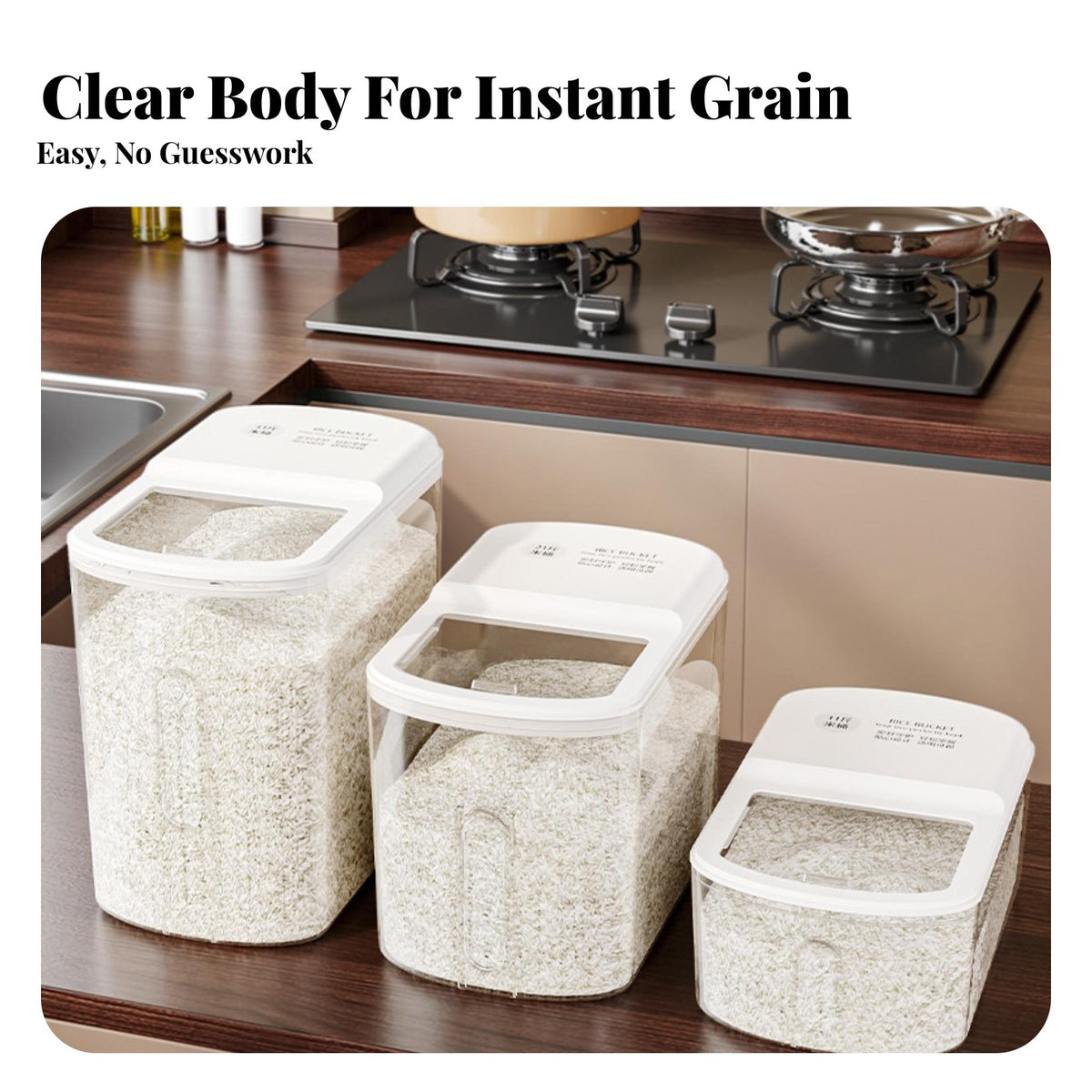 Rice Storage Container Humidity-Resistant Sealed Grain Bin Large Capacity Rice Dispenser for Kitchen Countertop