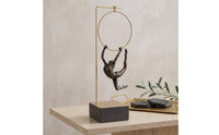 Human Figure Sculpture Gold-Tone Sculpture with Metal Stand Decorative Athletic Pose Statue for Living Room, Bookshelf