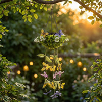 Lighted Hanging Plant with Butterflies Colorful Solar Hanging Plant Low-Maintenance Decoration Energy-Efficient for Balcony