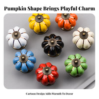Ceramic Pumpkin Knob Colorful Options Single Hole Drawer Handle Easy to Install Single Hole Furniture Knob for Kids, Children's Room, Dresser