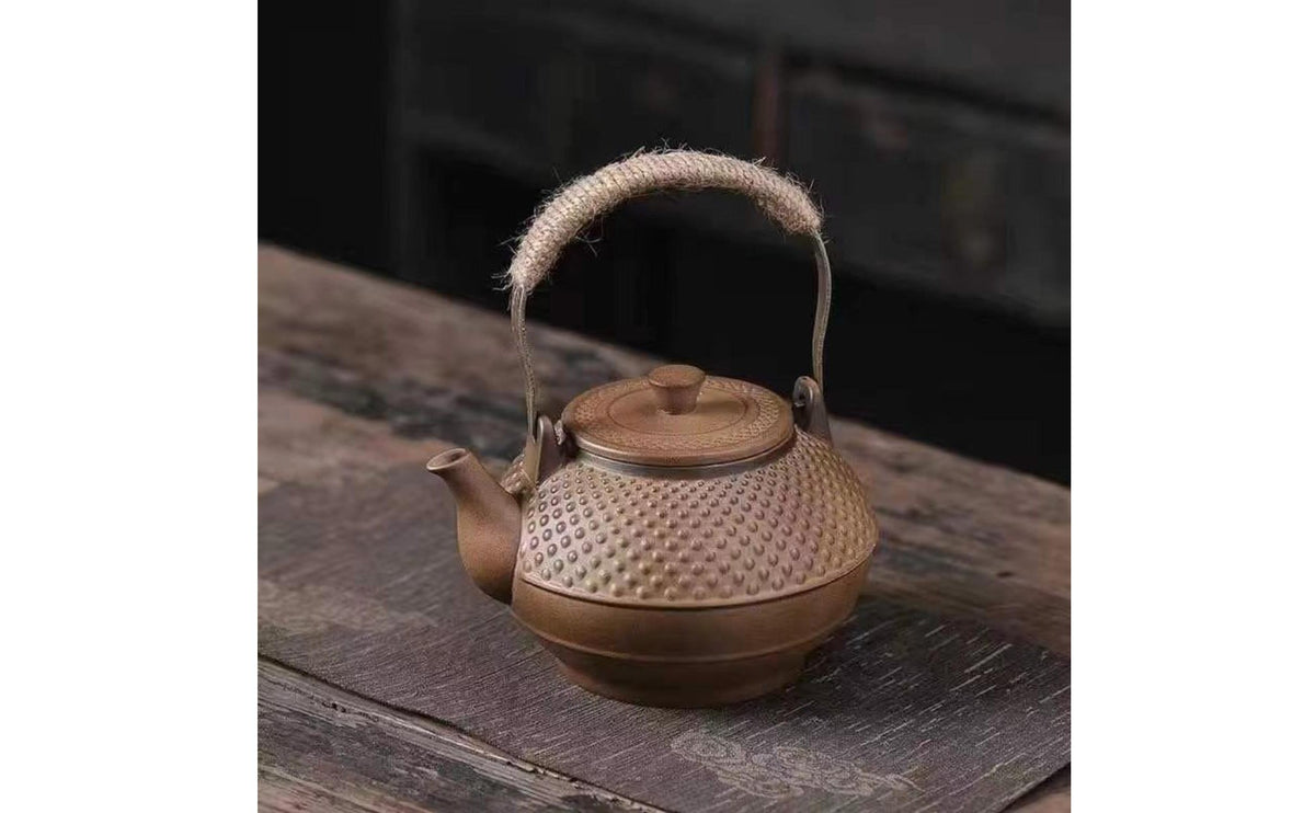 Coarse Pottery Teapot Rustic Crafted Top Handle Tea Kettle Easy to Clean Kitchenware for Camping, Outdoor