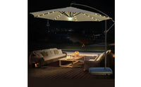 Cantilever Patio Umbrella with Solar Lights Water-Filled Offset Patio Umbrella with Base Hand-Crank for Homeowners, Hosts, Backyard, Poolside, Garden
