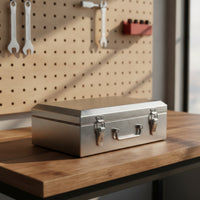 Hard-Shell Stainless Steel Tool Box Rust-Resistant Tool Box with Metal Latches Reinforced Storage Case Lockable for Workshop, Garage