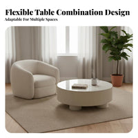 2 Pieces Creamy Aesthetic Round tuck-awaying Table Set Light Luxury design Drum Coffee Table Set Minimalist Design Household Furniture High-Low Combination for Apartment Dwellers, Interior Designers, Living Room, Small Spaces, Lounge Area, Home Office