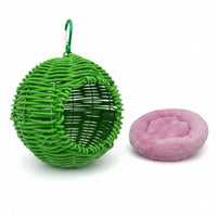 Handwoven Look Faux-Rattan Bird Nest Spherical Woven Bird Nest Open Front Pet Shelter Iron Wire Frame for Parakeets, Lovebirds