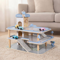Wooden Parking Garage Multi-Level Wooden Toy Car Garage Pastel Toy Car Ramp Centerpiece for Preschoolers
