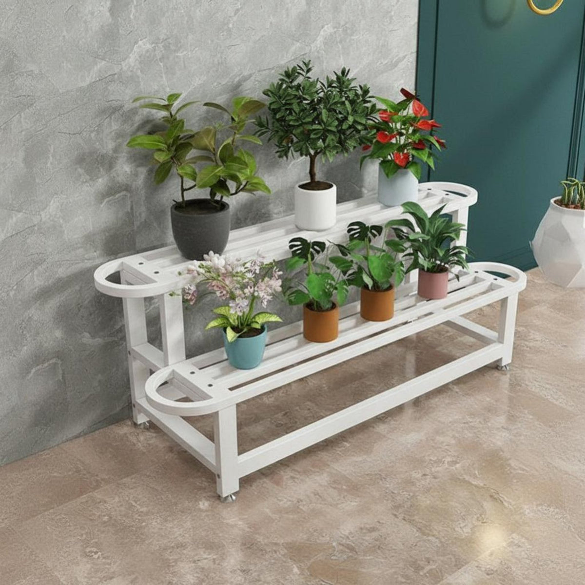 Floor-Standing Multi-Level Rolling Planter Shelf with casters Plant Stand Space-Saving Flower Pot Holder Stable frame for Gardeners, Apartment Dwellers, Homeowners, Balcony, Living Room, Bedroom, Hallmethod