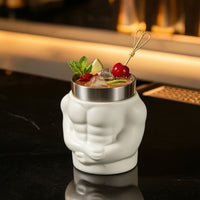 Stainless Steel Torso Cup Novelty Muscle Cup Sculpted Tumbler Brushed Metal for Hosts, Home Bar, Parties