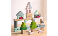 Building Blocks with Wooden Storage Tray Tabletop Wooden Building Blocks Stacking Toy Classic Geometric for Toddlers, Playroom