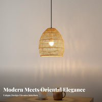 Asian Inspired Woven Bamboo Hanging Lamp Light Handmade Bamboo Lamp Shade Easy Installation Japanese Design Ceiling Lantern Adjustable Height for Guesthouse Owners, Interior Designers, Homeowners, Tea House, Dining Room, Restaurant, Bedroom