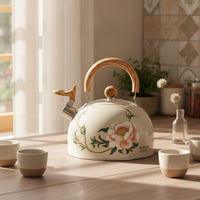 Floral Whistling Tea Kettle Retro Stovetop Whistling Kettle Loud Rust-Resistant for Families
