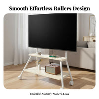 Rolling TV Mount Cart Universal Fit Mobile TV Stand Full-rotation Wheels Casters Portable Television Trolley with Stainless Steel and Wood-grain Shelves for Suitable for Conference Room Small Areas Home Decoration Office Use