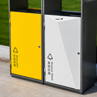 Sorting Waste Bin, Public Recycling Bin, Freestanding Outdoor Litter Bin, Brushed Stainless Steel, 0.8 mm Thick