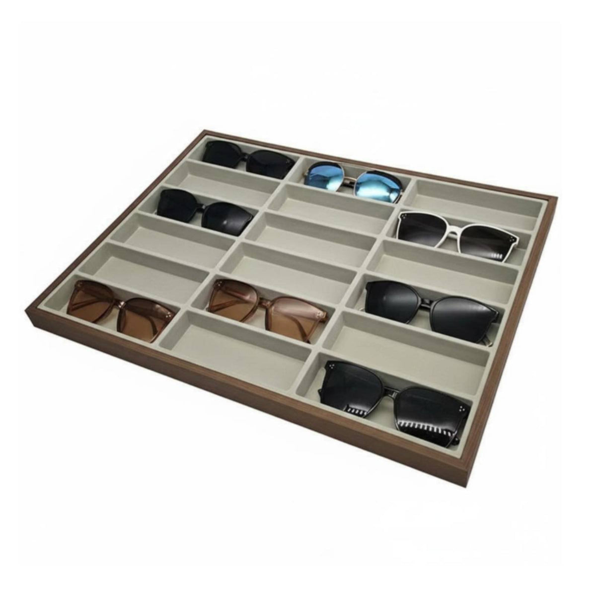 Large Capacity 18 Slot Sunglasses Display Tray Soft Lining 18 Slot Sunglasses Organizer for Retailers, Retail Counter, Dresser