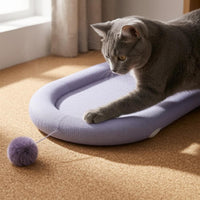 Padded Rim Oval Pet Scratching Board Recessed Center Jute Pet Scratcher Dangling Ball Toy Pet Furniture Low-Height