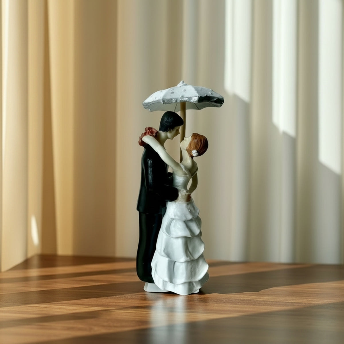 Wedding Couple Figurine with Umbrella Resin Sculpture Sturdy Keepsake for Anniversary