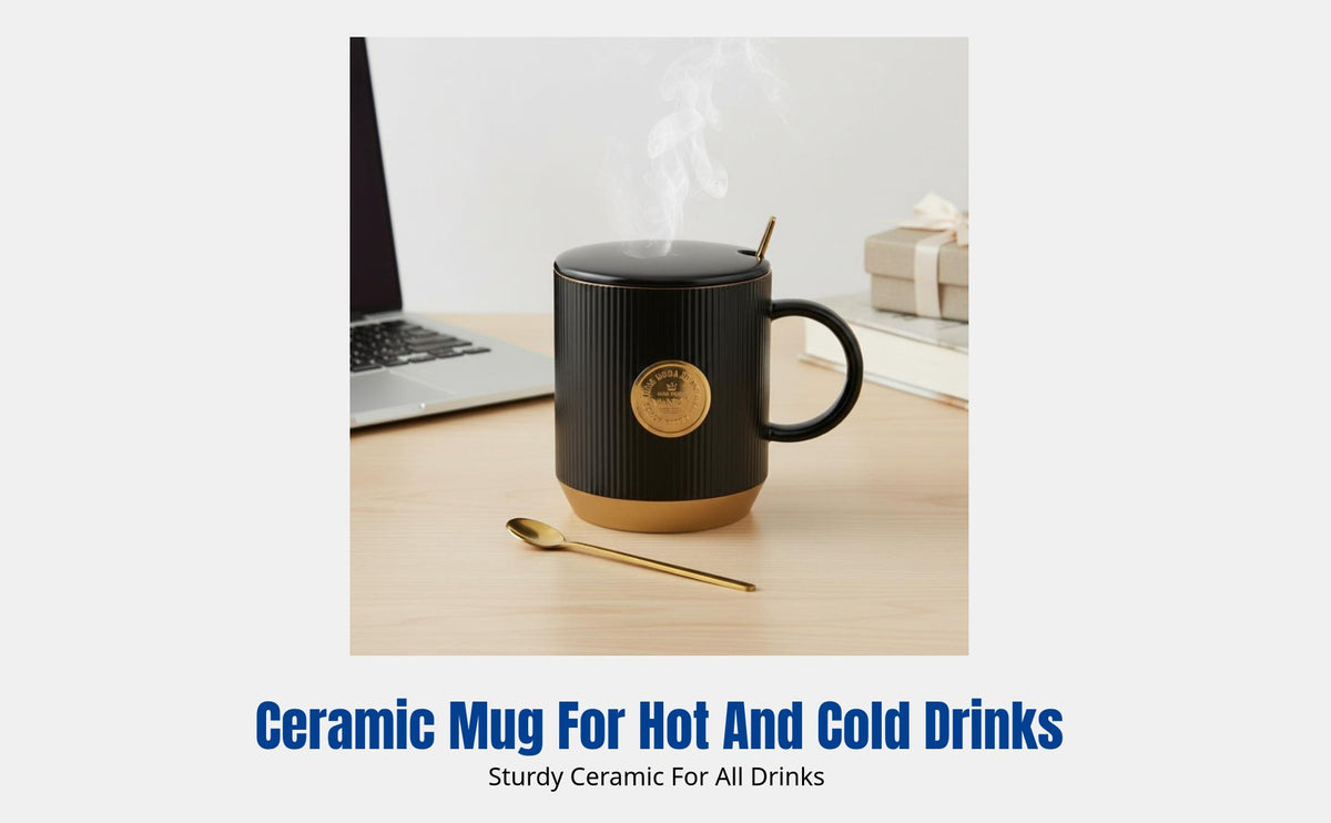 Ceramic Mug, Nordic Style, High-Gloss Monochrome, With Lid & Spoon, Gift Set