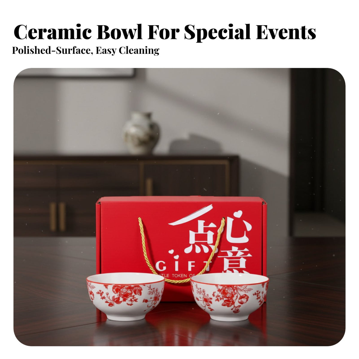 Ceramic Bowl Chopsticks Set, Red Festive Tableware, Gift Box for Thanksgiving, Home Use