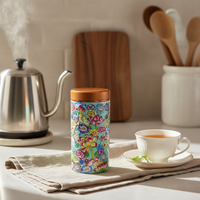 Enamel Ceramic Tea Caddy with Aluminum Alloy Lid, Small Portable Storage Jar for Tea, Powder, and Spices