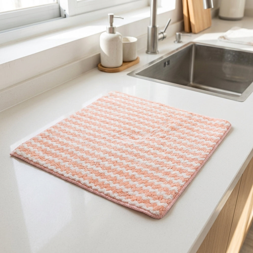 Thick Microfibre Cloth and 30x30cm Cleaning Cloths, Absorbent Coral Fleece Wave Pattern, Oil Removal for Kitchen and Home Surfaces