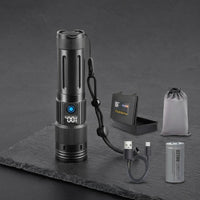 Type-C Charging Rechargeable Flashlight Textured Grip Metal Flashlight Wrist Strap LED Torch Light Storage Pouch