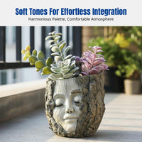 Resin Tree Log Girl Face Planter, Artistic Garden Decor, Home Decoration, Indoor Outdoor Decoration