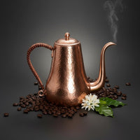Hammered Copper Coffee Pot Heat-Resistant Grip Copper Gooseneck Kettle Leak Design Pour over Coffee Kettle for Home, Baristas, Cafe