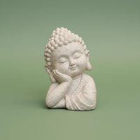 Serene Countenance Zen Buddha Head Statue Imitation Stone Finish Cute Monk Sculpture Artisan-Made Look Little Buddha Statue for Office