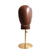 Freestanding Hairpiece Display Wooden-Grain Adjustable Display Head Stand Round Base