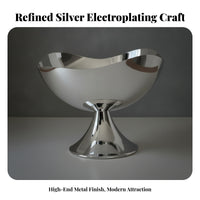 Mirrored Pedestal Tray Silver Finish Flower Rim Tray Footed Display Bowl Electroplated