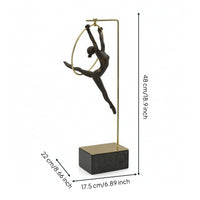 Human Figure Sculpture Gold-Tone Sculpture with Metal Stand Decorative Athletic Pose Statue for Living Room, Bookshelf