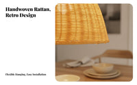 Vintage Design Woven Rattan Hanging Light Natural Material Rattan Lamp Shade Elegant Design Rustic Wicker Lampshade Easy to Clean for Restaurant Owners, Interior Designers, Homeowners, Dining Room, Guesthouse, Cafe, Bohemian Themed Parties