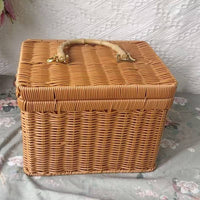 Handwoven Design Rattan Design Storage Case With Handles Vintage Design Storage Box Multi-Purpose Wicker Suitcase Basket Multifunctional for Women, Gift Giving