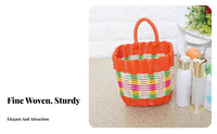 Pastoral Design Plastic Woven Hanging Basket Multifunctional Faux Rattan Storage Basket Multi-Functional for Renters, Kitchen, Closet