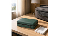 PU Leather Zippered Watch Storage Bag Green Hard Case Watch Organizer Contrast Stitching