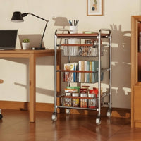 Multi-Tier Rolling Cart Space Saving Metal Wire Basket Cart Vintage Style Kitchen Organizer for Washroom