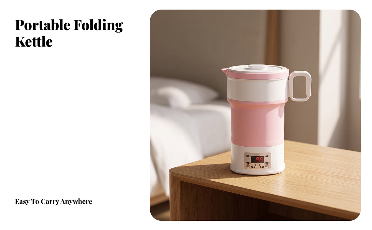 Small Foldable Travel Kettle | Digital Control Panel, Automatic Global power Adaptation, foldable Travel Kettle, for Hotel Rooms