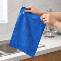 2-Pack Blue Microfibre Cloth and Cleaning Cloths, Super Absorbent Cloth with Perforated Border, Textured for Car Wash, Glass and Floor Cleaning
