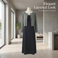 Mother of the Bride Dresses for Women Two Piece Set with Long Sleeve Cardigan, Wedding Guest Outfits with Floral Print Camisole Dress