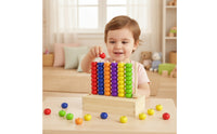 Child-Led Wooden Peg Board with Beads Fine Motor Wooden Peg Board Bead Game Hand-Eye Coordination Educational for Toddlers, Preschoolers, Preschool, Homeschool, Playroom