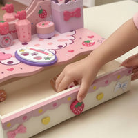 Tabletop Pretend Vanity Playset Child-Safe Kids Makeup Table with Mirror Preschool Kids Vanity Set Sturdy for Toddlers