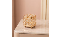 Gold-Tone Jewelry Box with Crystal Embellishments Decorative Jewelry Box with Crystals Ornate Glittering for Women, Vanity, Dresser, Bedside Table