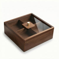 Wooden Dry Fruit Box with Compartments 4-Compartment Divided Serving Tray with Lid Multi-Purpose Snack Organizer with Clear Lid Space-Saving for Hosts, Holiday Gatherings, Tabletop, Countertop, Tea Table