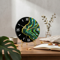 Resin Clock Artistic Desk Clock with Stand Glossy for Art Lovers, Office, Bedroom
