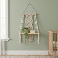 Handmade Boho Hanging Shelf Bohemian Design Macrame Wall Shelf Decorative Storage Home Decor Easy to Hang for Children, Bedroom, Nursery, Living Room
