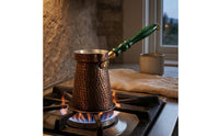 Oxidized Finish Copper Cezve Heat-Insulating Handmade Copper Coffee Pot Flared Body Turkish Coffee Pot Stovetop Use