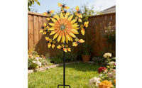 Weather-Resistant Floral Motif Bee Wind Twirler 3D Kinetic Design Metal Floral Motif Wind Twirler Easy Installation Outdoor Decor for Lawn