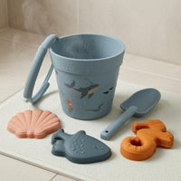Rounded Shapes Beach Toy Pail Set Curved Handle Silicone Beach Set Printed Patterns Silicone Sand Toys Soft and Flexible for Water Play